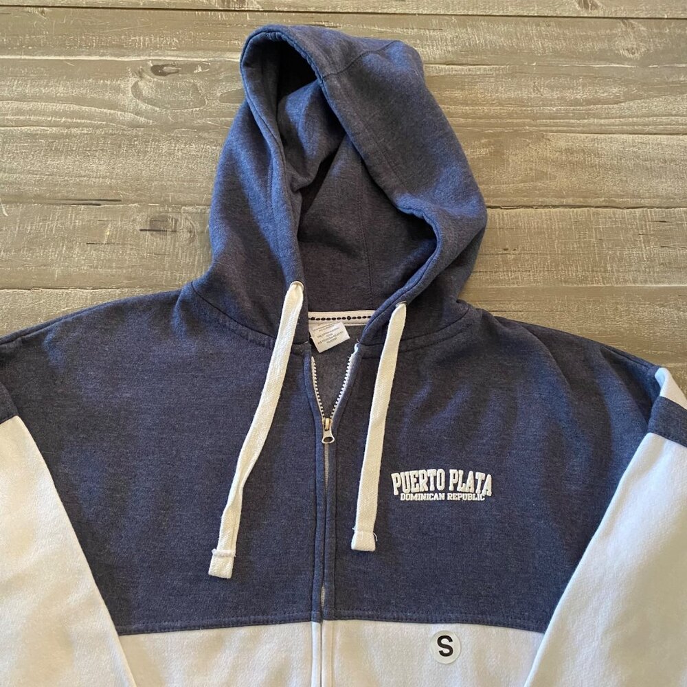Exist Puerto Plata Dominican Republic Hoodie Jacket Size Small Blue & White New - Picture 2 of 13